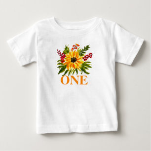 Camiseta Para Bebê Rapariga de girassol da primeira Festa de aniversá