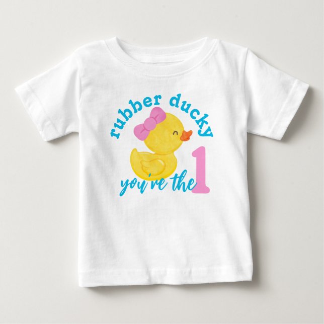 Camiseta Para Bebê Rapariga Ducky Você é o primeiro aniversário (Frente)