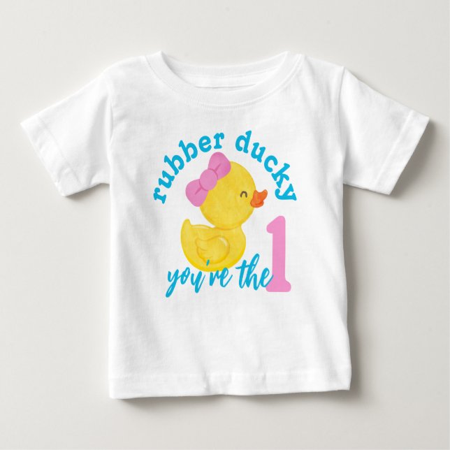 Camiseta Para Bebê Rapariga Ducky Você é o primeiro aniversário (Frente)
