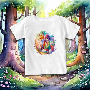 Camiseta Para Bebê Rapariga e Raposa bonito de Aquarela