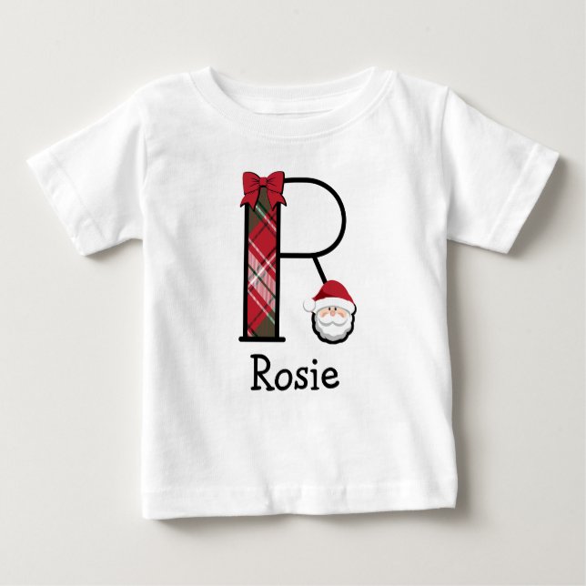 Camiseta Para Bebê Rapariga Papai noel Natal 3/4 monograma R (Frente)