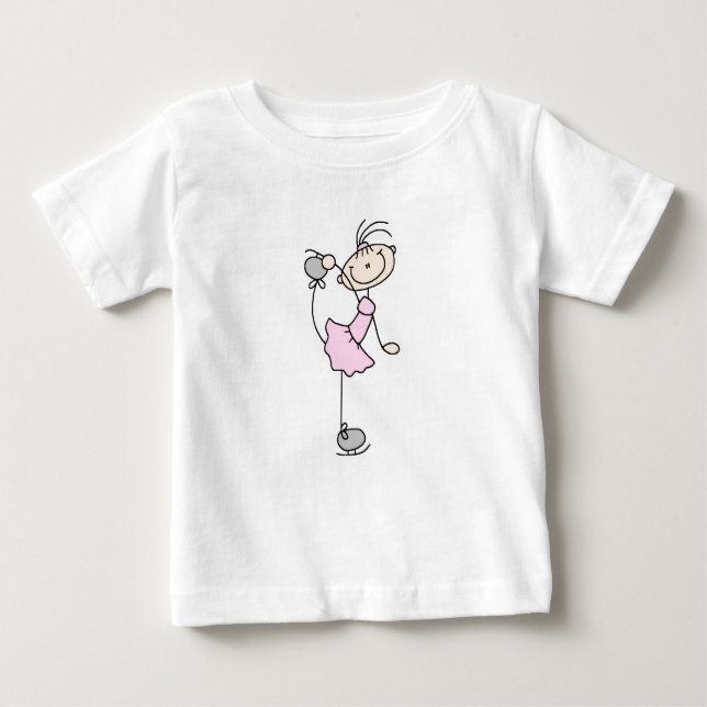 Camiseta Para Bebê Rapariga Rosa Pintada Figura Patinador De Gelo (Frente)