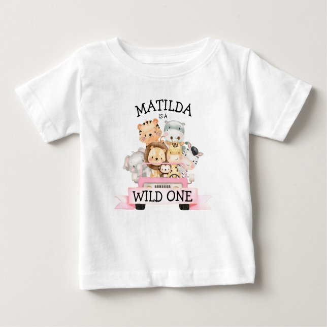 Camiseta Para Bebê Rapariga Selva Um primeiro aniversario Safari Selv (Frente)