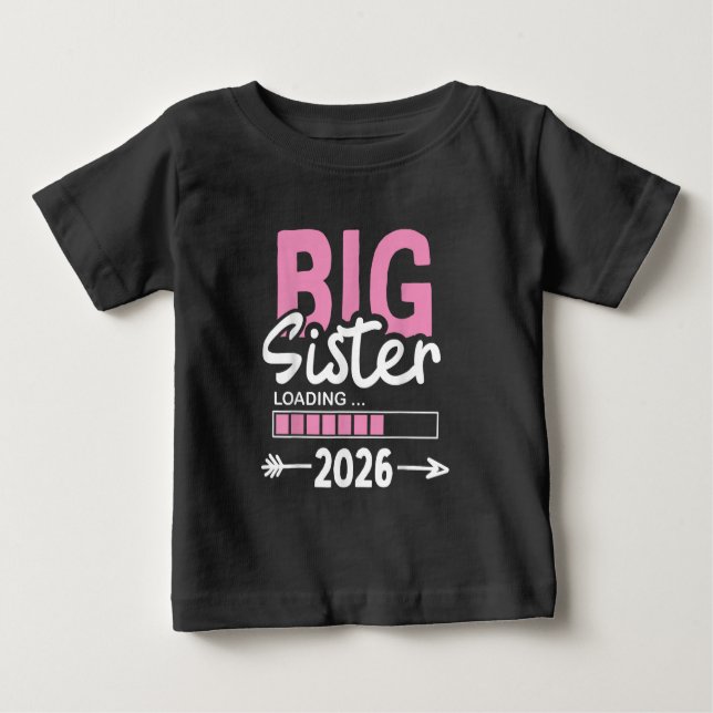 Camiseta Para Bebê Raparigas Big Sister Carregando 2026 Promovidas Pa (Frente)