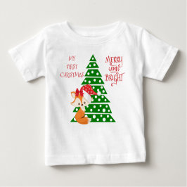 Camiseta Para Bebê Raposa Adorável e Árvore de Natal