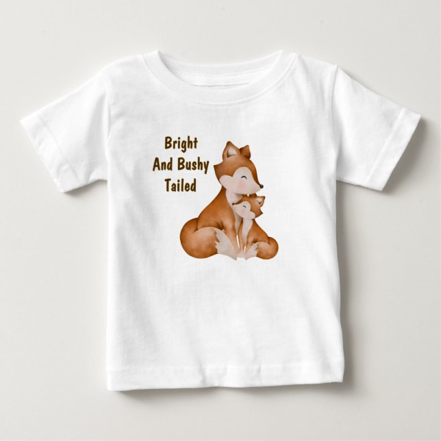 Camiseta Para Bebê Raposa Astuta Com Mãe (Frente)