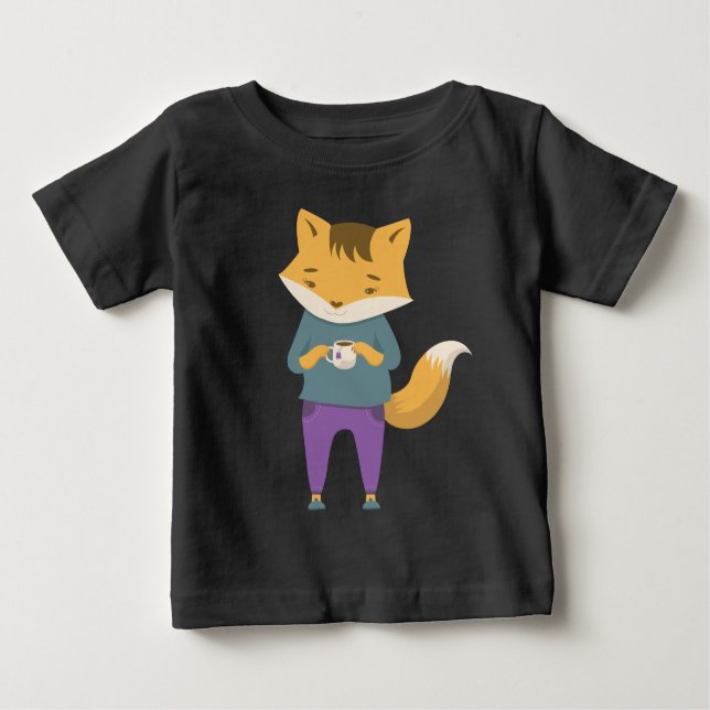 Camiseta Para Bebê Raposa-branca com xícara de chá (Frente)
