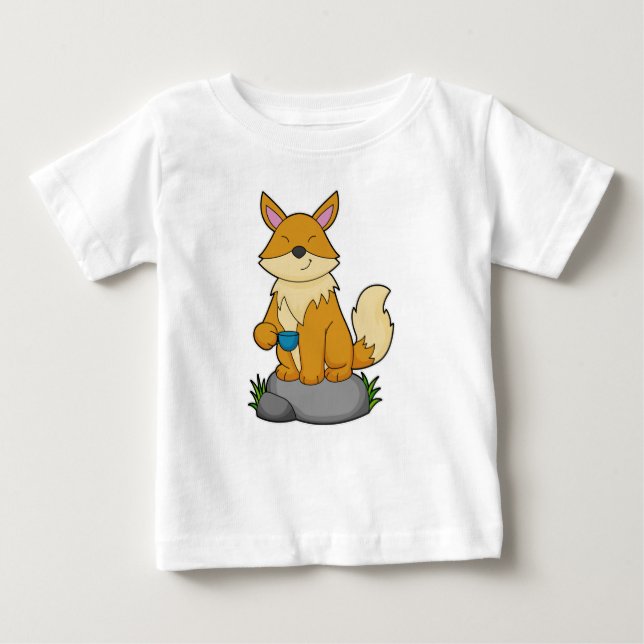 Camiseta Para Bebê Raposa com copo de café (Frente)