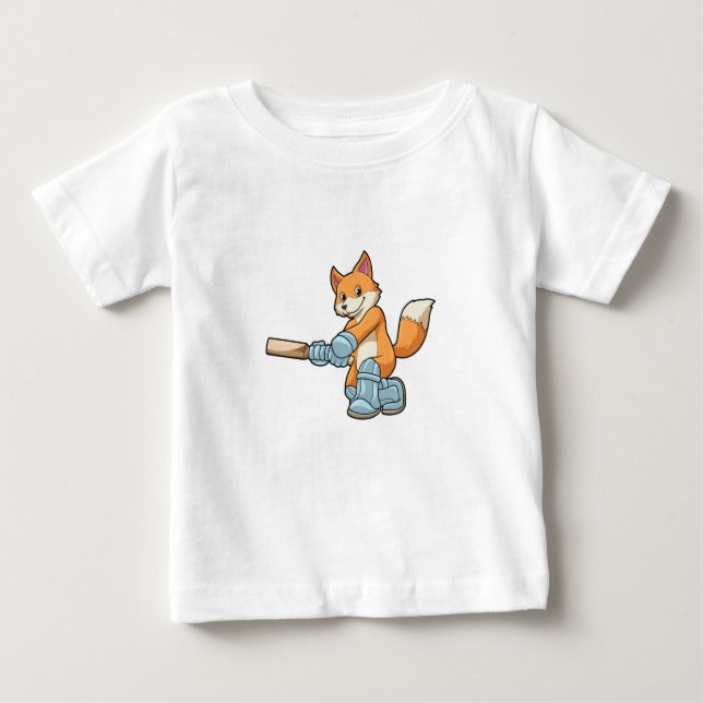 Camiseta Para Bebê Raposa como Batsman com morcego de críquete (Frente)