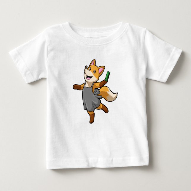 Camiseta Para Bebê Raposa como cabeceira com tesoura (Frente)