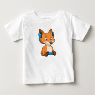 Camiseta Para Bebê Raposa como jogador com controle de videogame