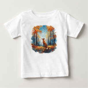 Camiseta Para Bebê Raposa Curiosa em Floresta de outono