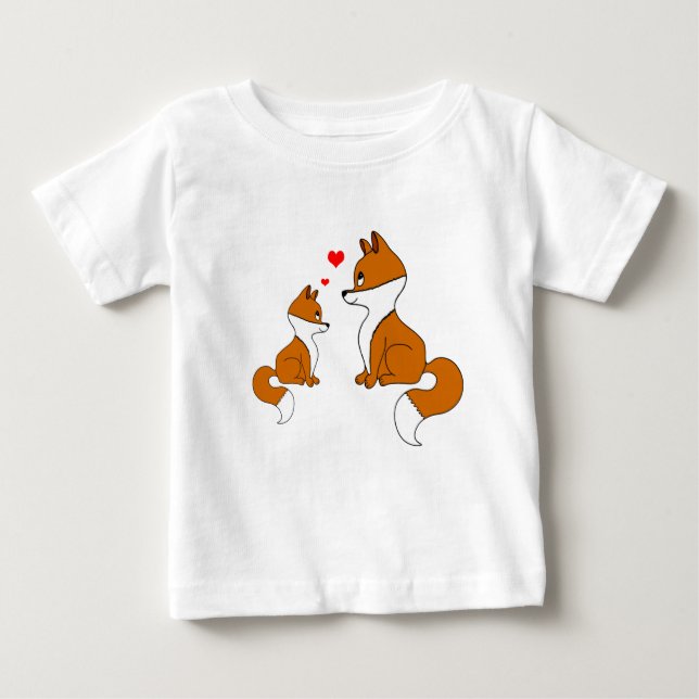 Camiseta Para Bebê Raposa-de-bico com coração, desenhada à mão (Frente)
