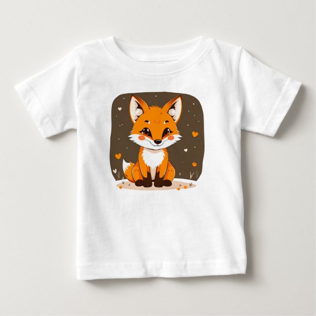 Camiseta Para Bebê Raposa de desenho animado fofa (Frente)