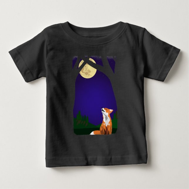 Camiseta Para Bebê Raposa de lua de cheio (Frente)