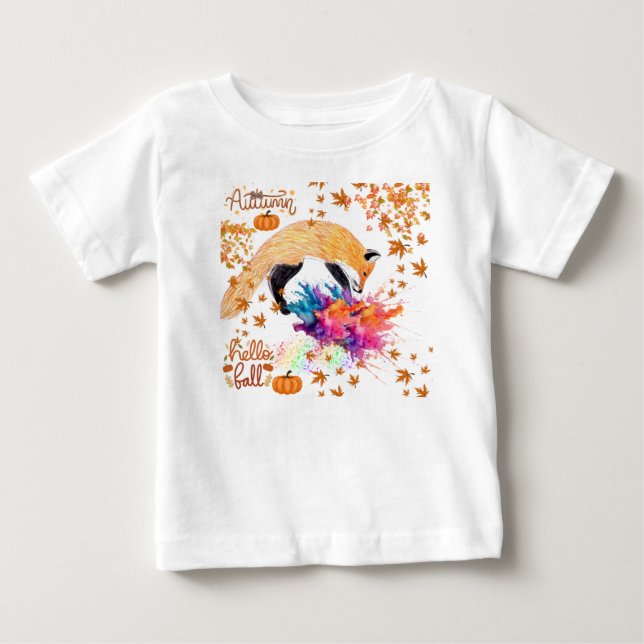 Camiseta Para Bebê Raposa de outono Colorida (Frente)