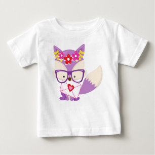 Camiseta Para Bebê Raposa dia de os namorados, Raposa Roxa, Óculos, C