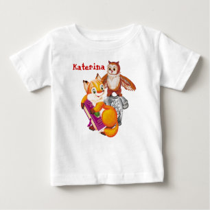 Camiseta Para Bebê raposa e coruja