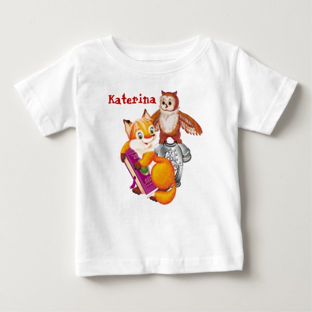 Camiseta Para Bebê raposa e coruja (Frente)