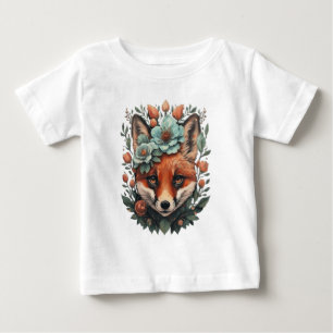 Camiseta Para Bebê Raposa floral branca