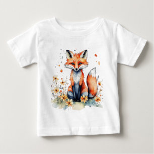Camiseta Para Bebê Raposa floral branca