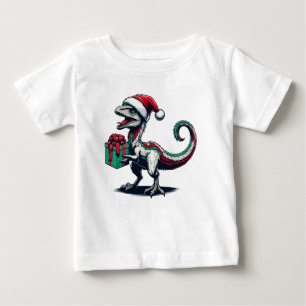 Camiseta Para Bebê Raptor de chapéu de Natal