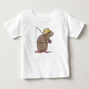 Camiseta Para Bebê Rato a pescar com cana de pesca