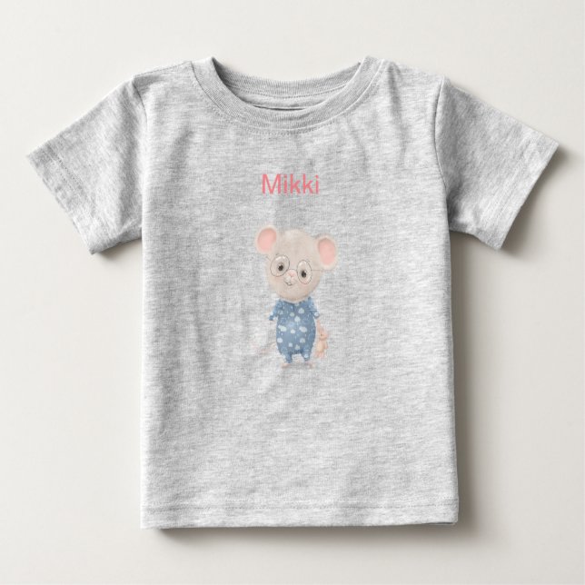 Camiseta Para Bebê Rato bonitinho com óculos (Frente)