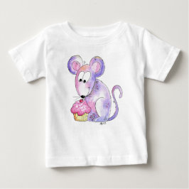 Camiseta Para Bebê Rato branco bonito com Cupcake