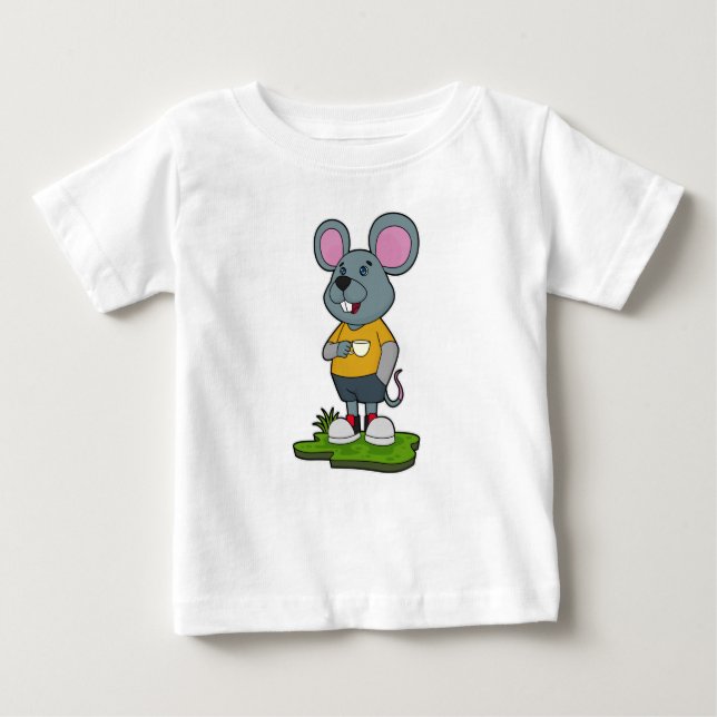 Camiseta Para Bebê Rato com copo de café (Frente)