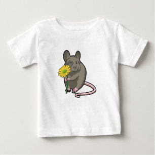 Camiseta Para Bebê Rato com flor amarela