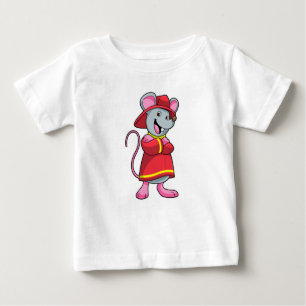 Camiseta Para Bebê Rato como Bombeiro com Capacete