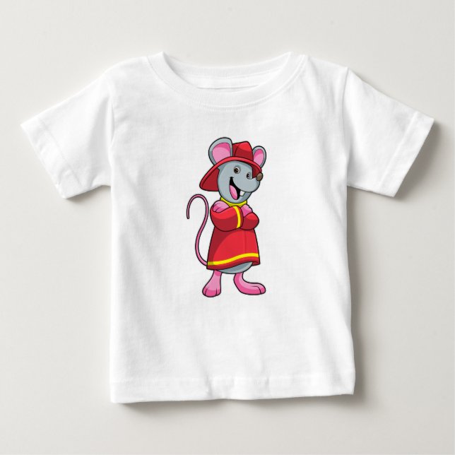 Camiseta Para Bebê Rato como Bombeiro com Capacete (Frente)
