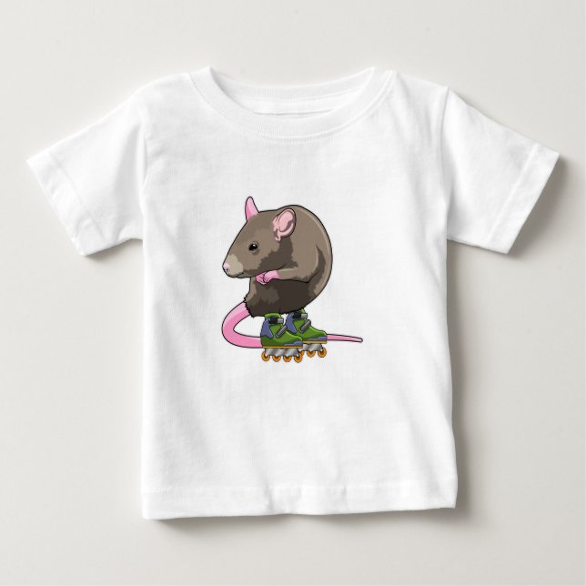 Camiseta Para Bebê Rato como skater em linha com skates em linha (Frente)