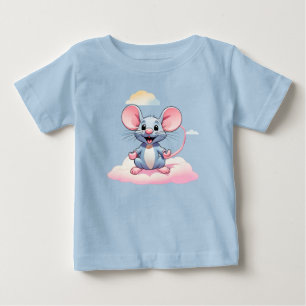 Camiseta Para Bebê Rato de desenho animado adorável em uma nuvem