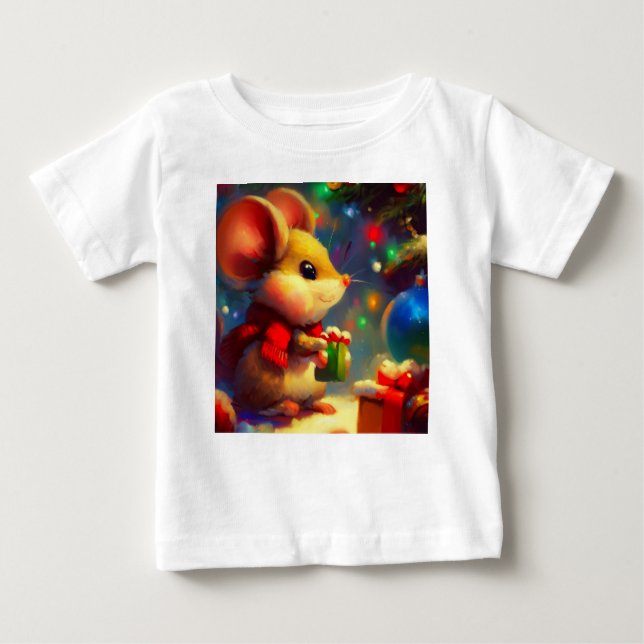 Camiseta Para Bebê Rato de Natal 2 (Frente)