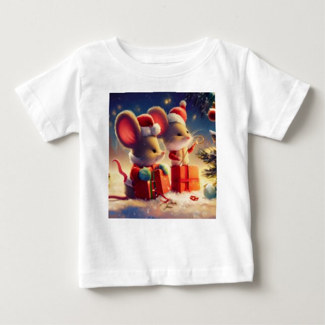 Camiseta Para Bebê Rato de Natal 3 (Frente)