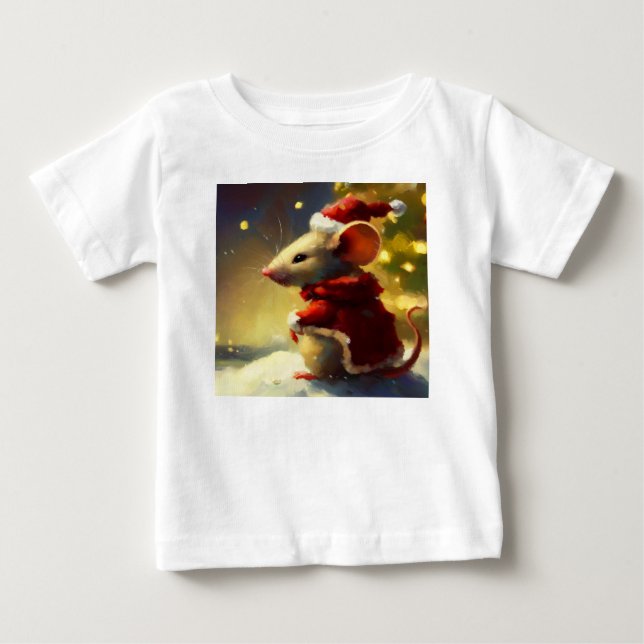 Camiseta Para Bebê Rato de Natal 4 (Frente)
