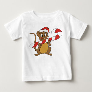 Camiseta Para Bebê Rato De Natal Com Uma Caneta De Doces