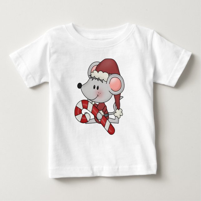 Camiseta Para Bebê Rato do Natal com bastão de doces (Frente)