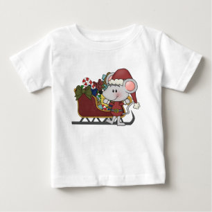 Camiseta Para Bebê Rato do papai noel com trenó