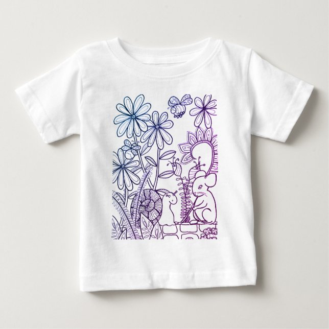 Camiseta Para Bebê Rato e caracol com flores de fantasia  (Frente)