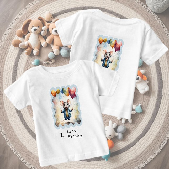 Camiseta Para Bebê Rato fofo com balões coloridos, personalizado (Criador carregado)