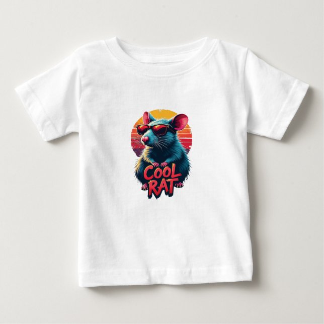 Camiseta Para Bebê Rato legal com óculos de sol Design retrosolar (Frente)