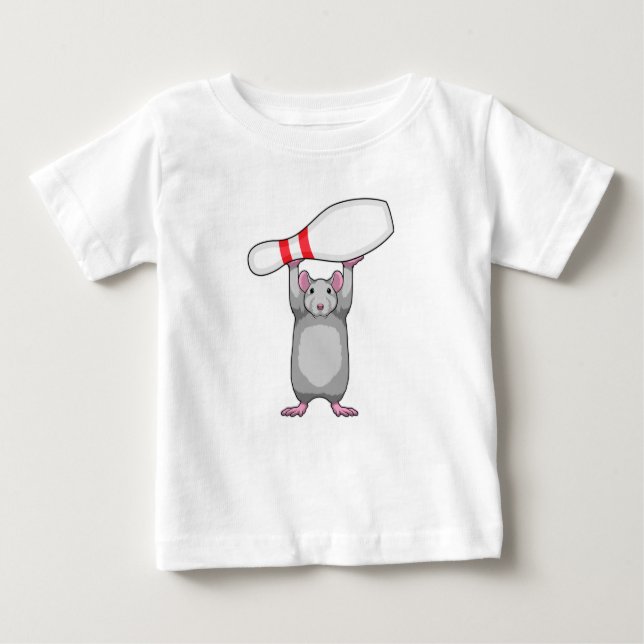 Camiseta Para Bebê Rato na Boliche com pino de Boliche (Frente)