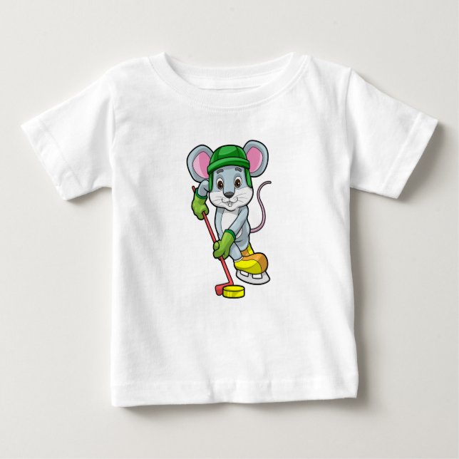 Camiseta Para Bebê Rato no hóquei em gelo com bastão de hóquei (Frente)