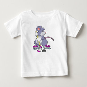 Camiseta Para Bebê Rato no hóquei em gelo com bastão de hóquei em