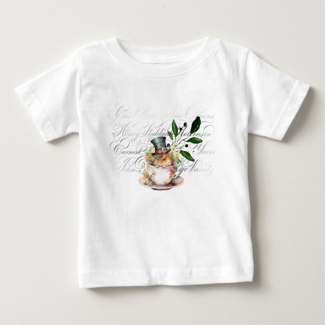 Camiseta Para Bebê Rato Victoriano no copo de chá (Frente)