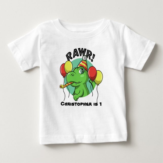 Camiseta Para Bebê Rawr Dinosaur Birthday (Frente)