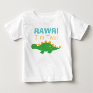 Camiseta Para Bebê Rawr, eu sou Dois, Dinossauro Fofo para Bebês